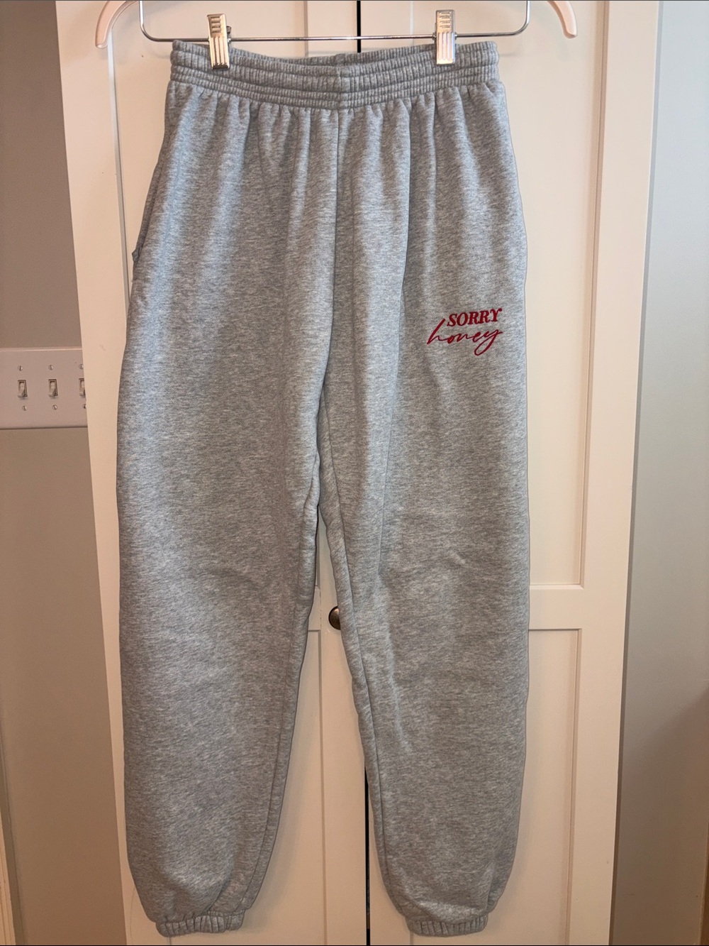 Kittenish Grey Sweat Joggers with Red 'Sorry Honey' Script